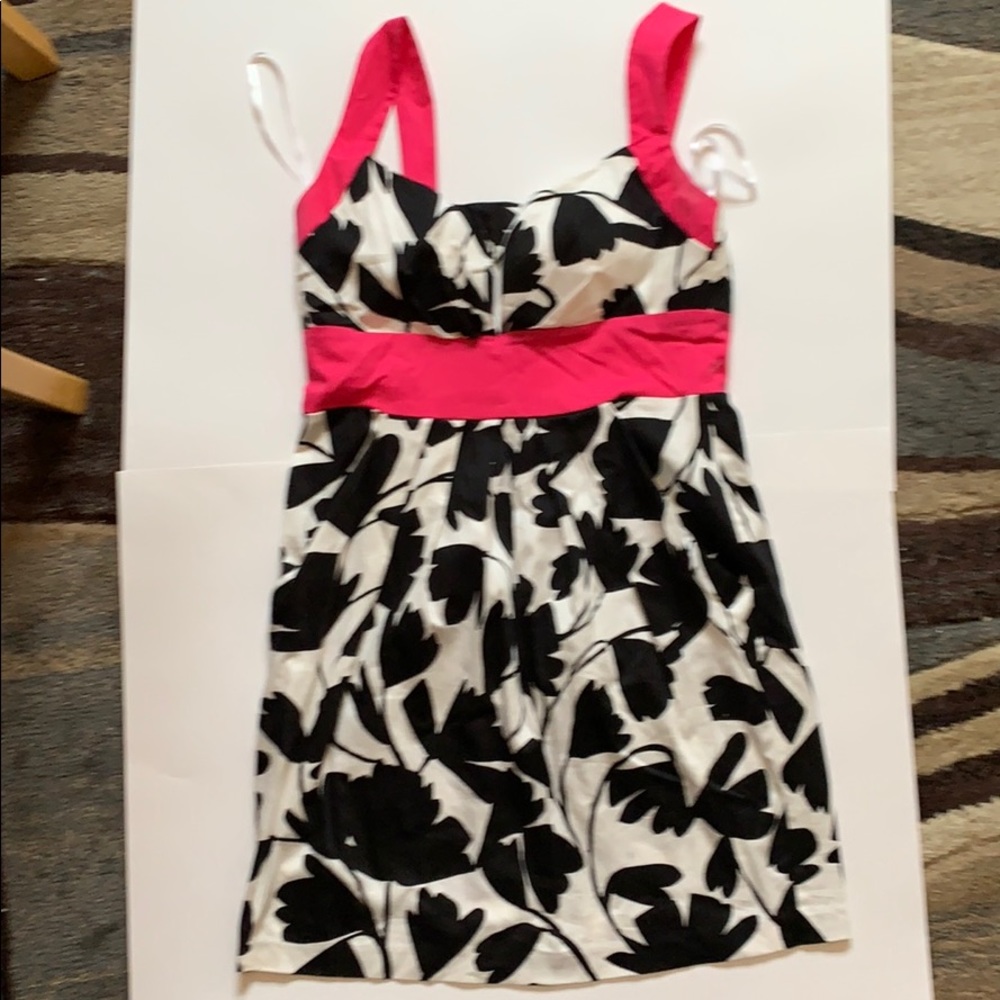 Black & White Floral w/ Pink Accents Bubble Dress